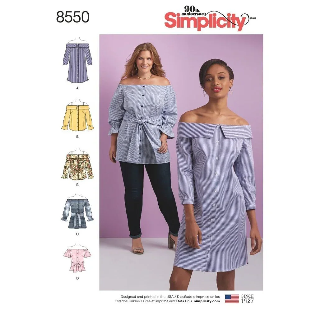 Simplicity 8550 Misses Off-The-Shoulder Tops & Dresses Sewing Pattern Size 10-18